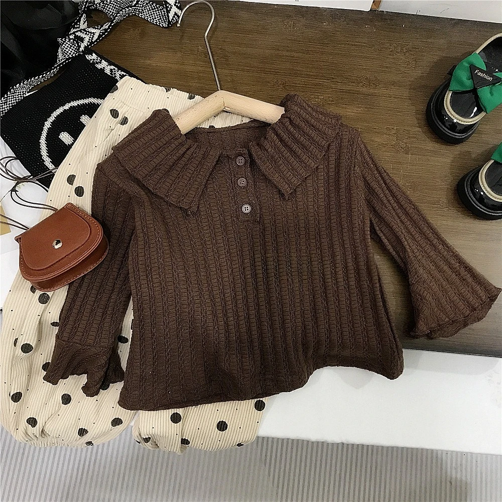 Girls Set Spring and Autumn New Korean Version Long Sleeved Base Shirt Polka Dot Casual Pants Fashionable Daily Temperament