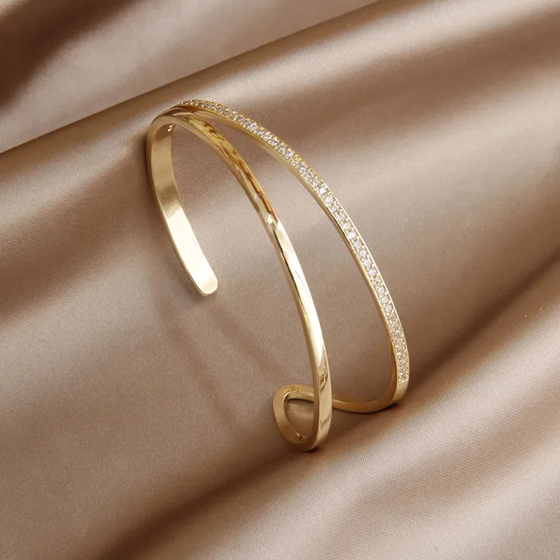 2023 New Design Double Layer Open Bangles&bracelets for Women Fashion Brand Jewelry Delicate Full Crystal Bangles