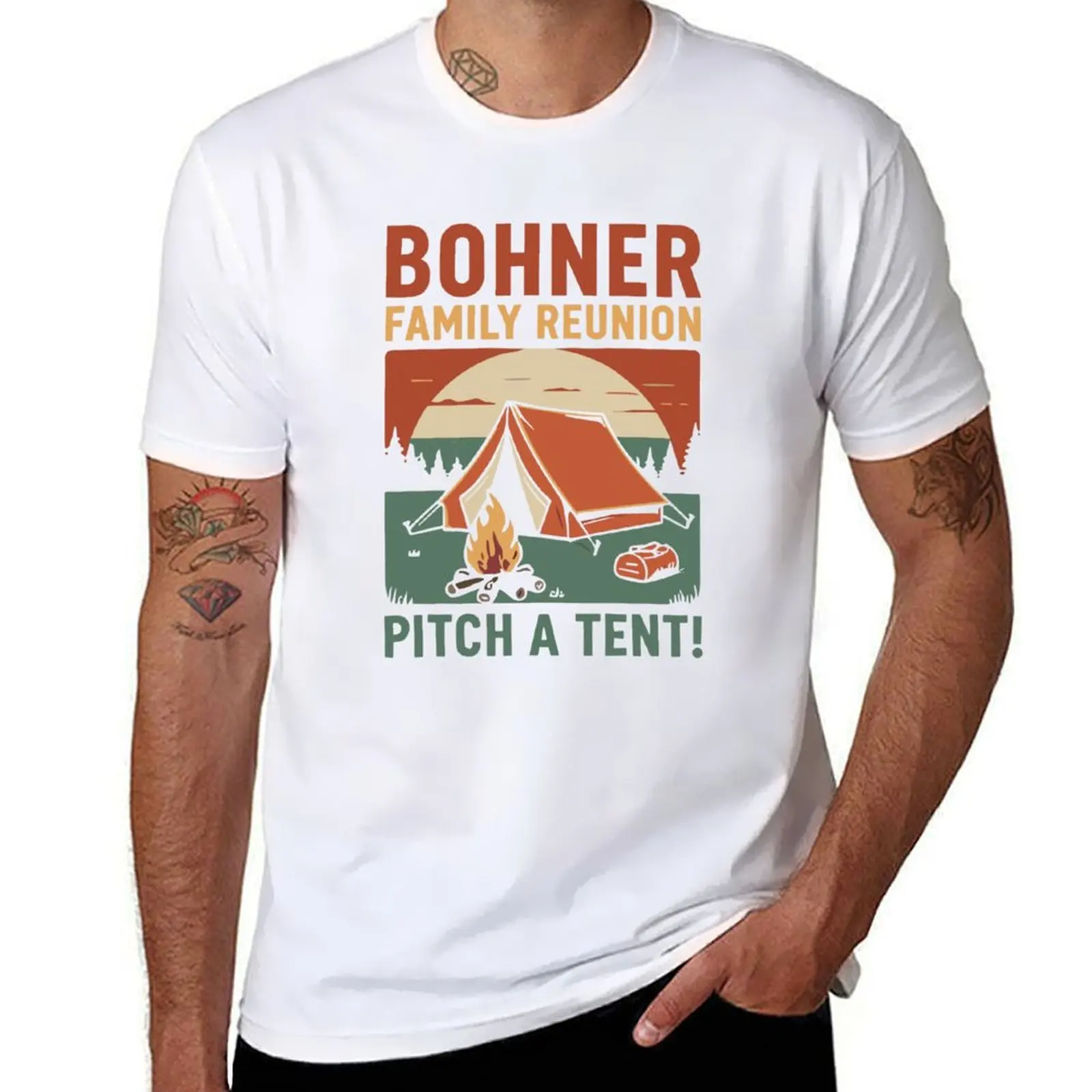 

Bohner Family Reunion Pitch A Tent T-Shirt men t shirt cotton 100% t shirt man designer T-Shirt