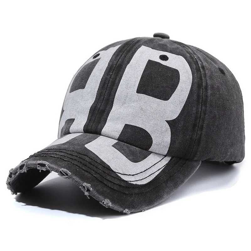 

New Vintage Fashion Old Washed Denim Peaked Cap Soft Top Printed Letter Sun Hat for Women All-match Retro Baseball Cap for Men