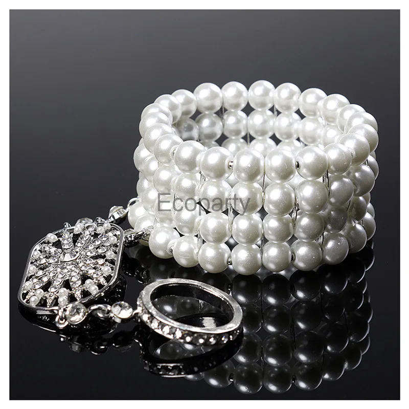 New The Great Gatsby Bracelets for Women Vintage Imitation Pearl Bracelet 1920s Flapper Accessories Wedding Bridal Bracelet Set