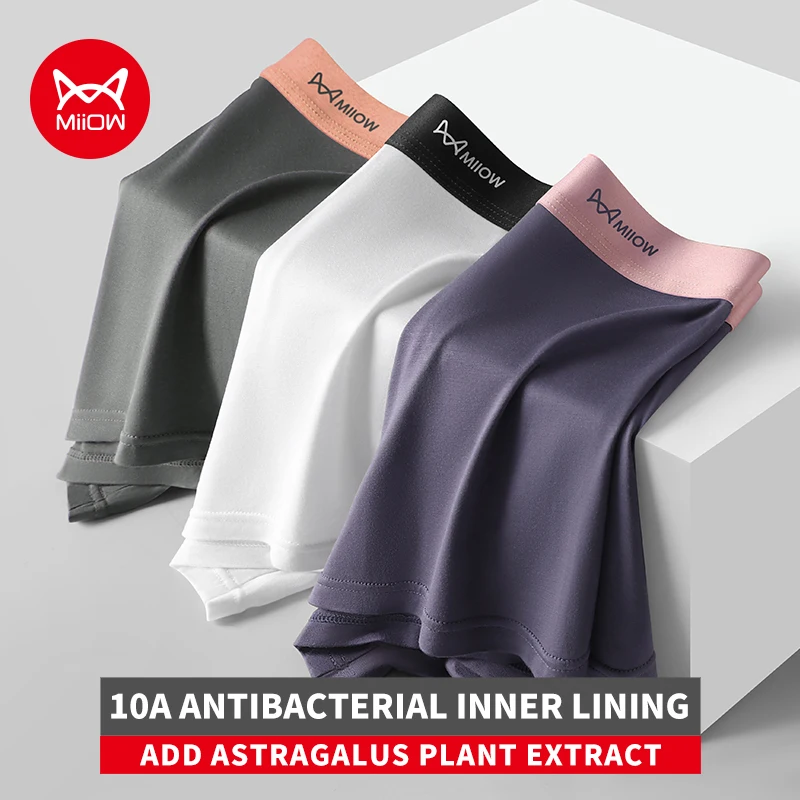 

MiiOW, 3 шт., мягкое мужское нижнее белье, боксеры 10A, антибактериальные мужские трусы с промежностью, шелковистые дышащие мужские трусы, трусы-боксеры