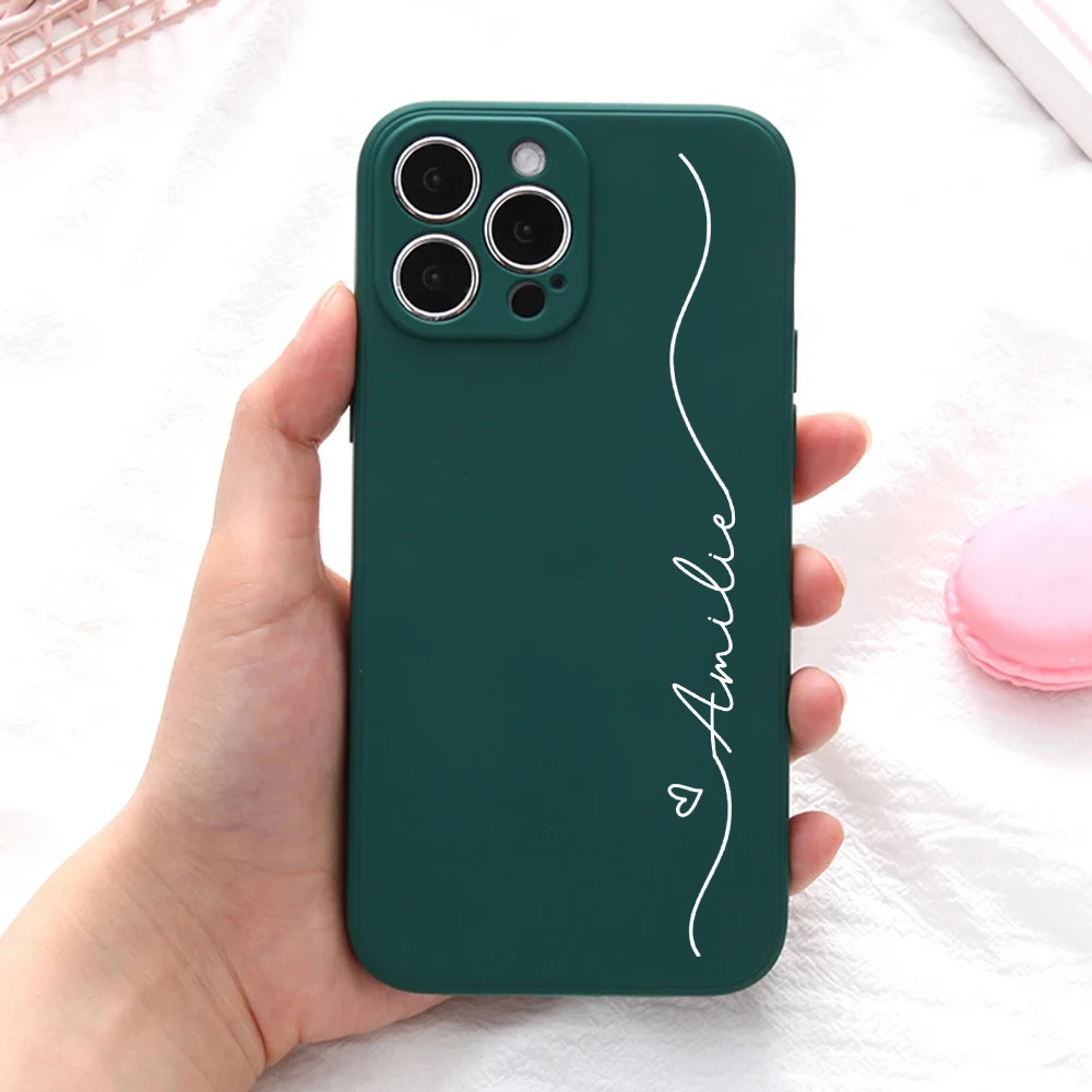 Personalized Simple Line Heart Phone Cover for iPhone 15 Pro Max Case XR 7 8 12 13 14 15 Plus Silicone Funda for iPhone 11 Case