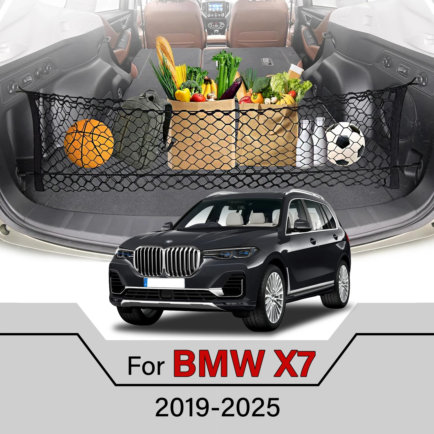 

Car Cargo Net Stretchable,Car Gadgets, Adjustable Elastic Trunk Storage Net with Hook for BMW X7 2019-2025