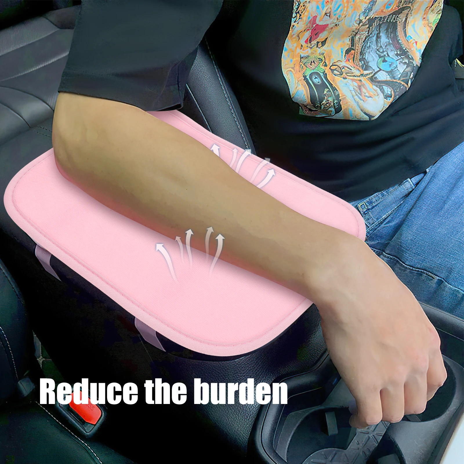 

Car Armrest Cushion Pink Non-Slip Console Pad Center Arm Rest Cover Protective Flannelette Polyester Easy Install