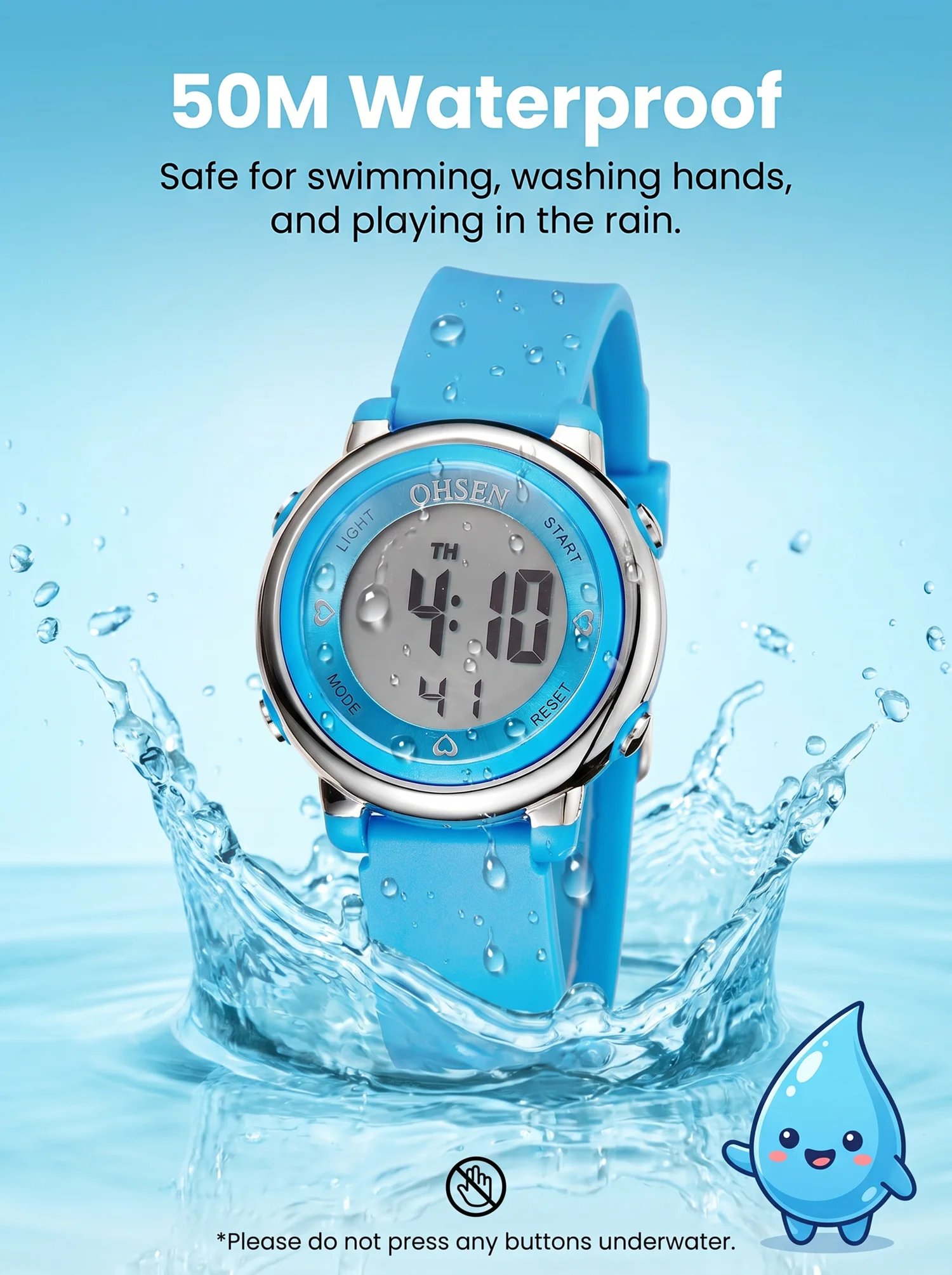 OHSEN Sport Kids Watches 50M Waterproof White Silicone Electronic Wristwatch Stopwatch Children Digital LED Watch For Boys Girls