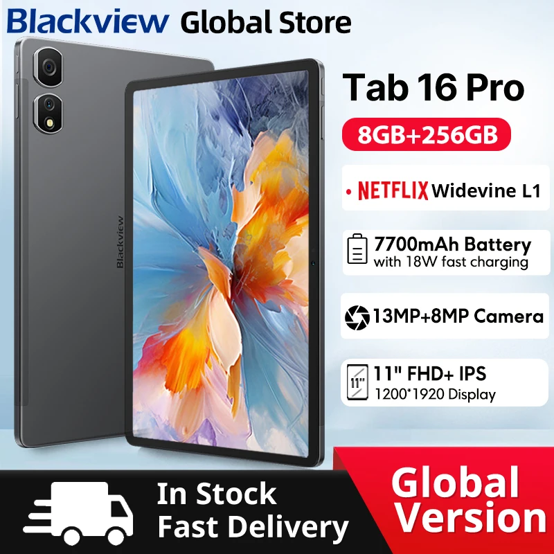 2024 Blackview Tab 16 Pro Tablet Android 8GB + 256GB 11 ''FHD + Display Widevine L1 7700 mAh batteria Unisoc T616 Tablet PC