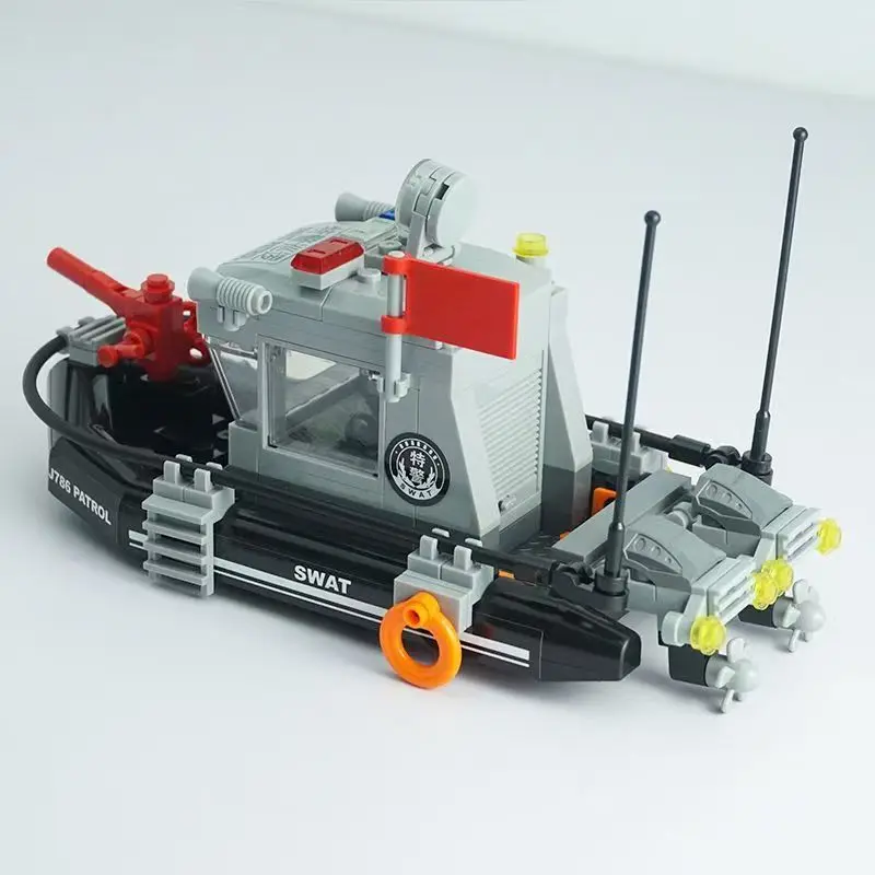 Neue Militär SWAT Patrol Boot Bausteine Set Maritime Polizei Schiff Modell Kit Pädagogisches Spielzeug Für Kinder Jungen