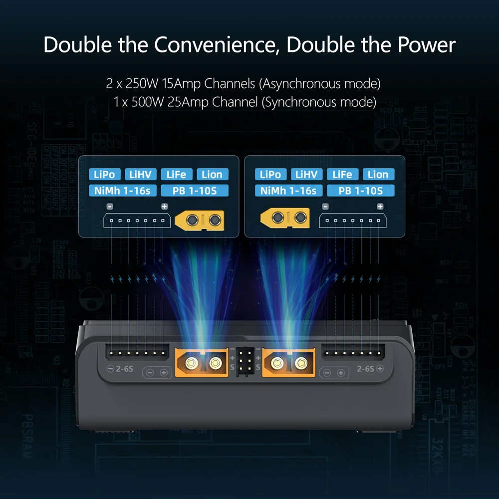 ToolkitRC الأرجواني M6D شاحن سريع ذكي قابل للتعديل هاواي DC500W 15A 1-6S لعبة نموذج سيارة بدون طيار FPV بطارية ليثيوم يبو الخفافيش