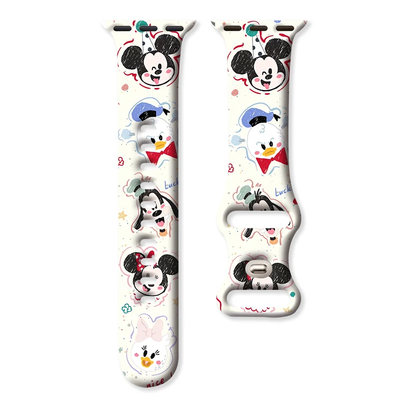 

Disney Lucky Mickey Printed Strap for Apple Watch 11 10 9 Silicone Band Replaceable Bracelet for iWatch 46/44/42/41mm Watchband