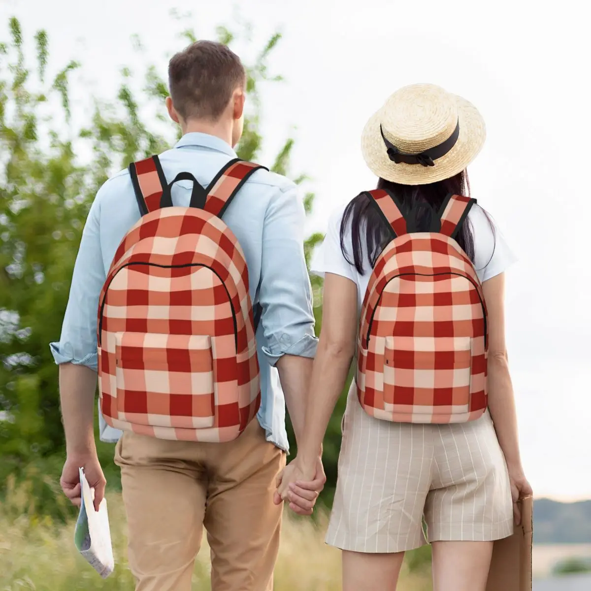 Mochila de tablero de ajedrez rojo para hombres y mujeres, mochila fresca para estudiantes, senderismo, viaje, bolsas de lona para computadora portátil al aire libre