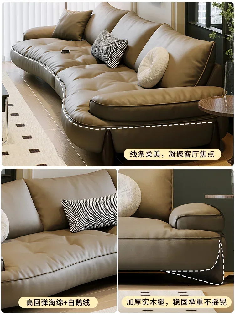

Light Luxury Leather Sofa First Layer Cowhide Simple Gray Retro Creative Corner Shaped