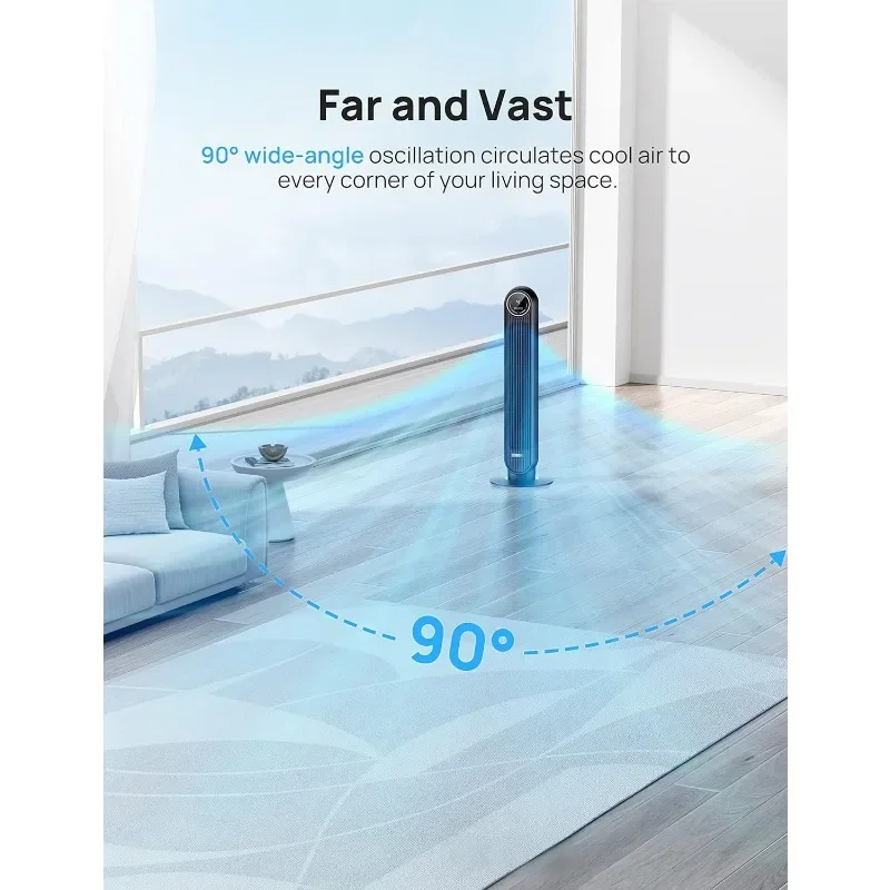 HAOYUNMATower ventilador para dormitorio, ventilador de piso silencioso de velocidad de 24 pies/s, ventiladores oscilantes de 90 ° para interiores con 4 velocidades, 4 modos, temporizador de 8H