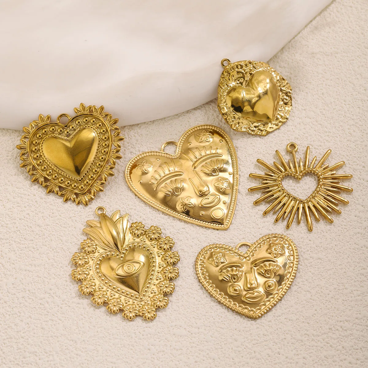 5Pcs PVD Gold Stainless Steel Heart Charms Boho Enamel Sunflower Pendants For DIY Jewelry Findings For Bracelet Necklace Making - view 5