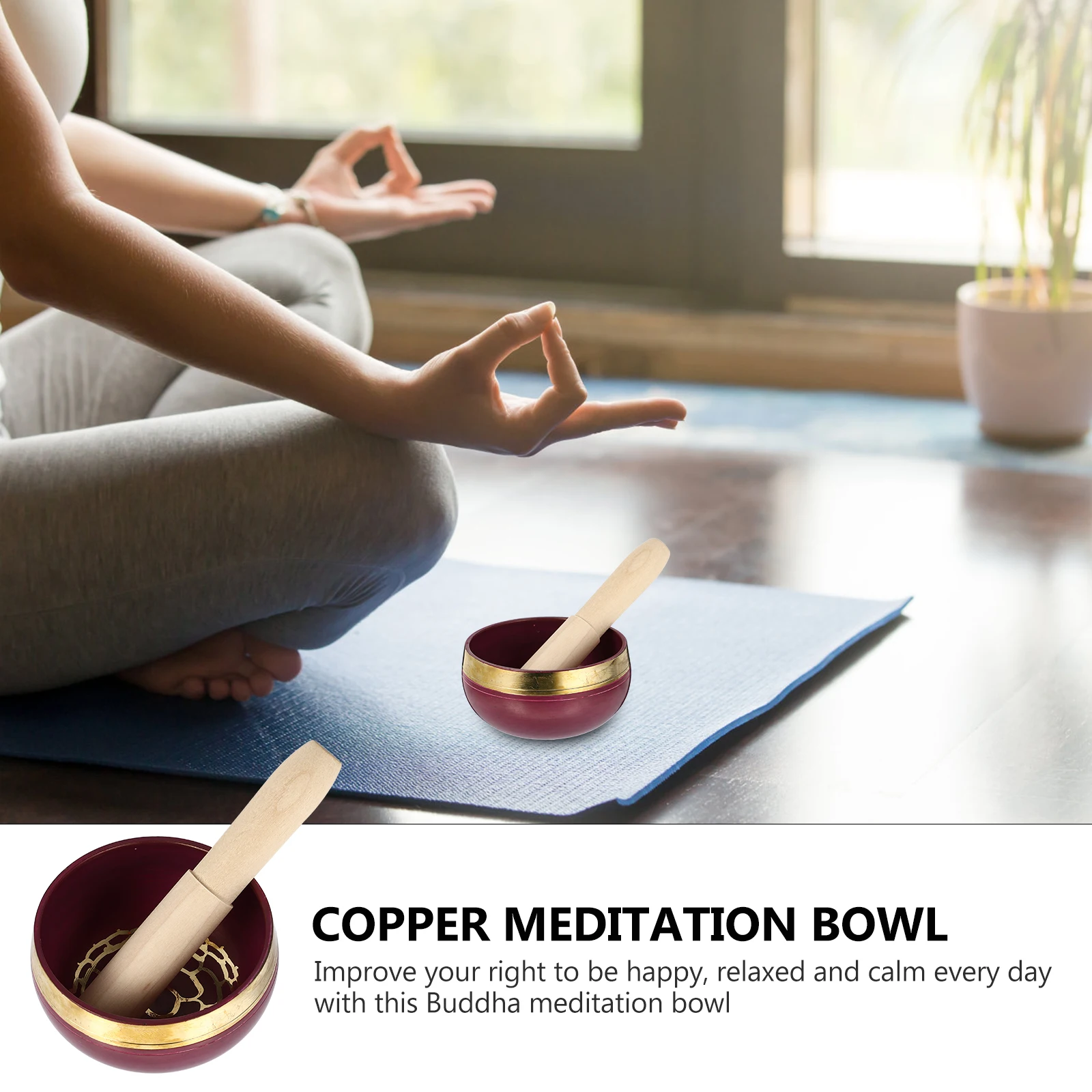 

Buddha Sound Bowl Meditation Tool Metal Purple Copper Singing with Mallet Mat