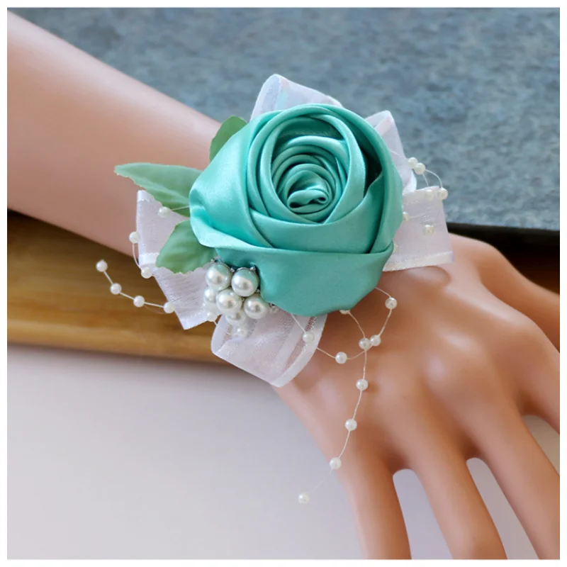 Champagne Rose Kunstmatige Bloemen Pols Corsage Bruidsmeisje Bruiloft Accessoires Bruidsjonkers Boutonniere Novio