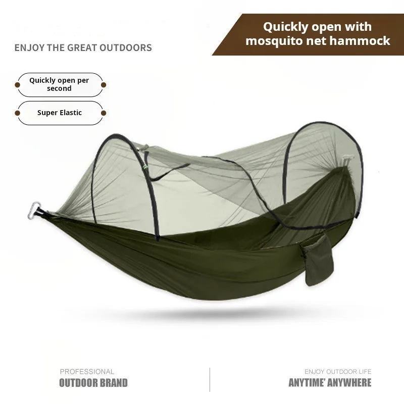 

Automatic quickly open with mosquito net outdoor single nylon cloth camping jackstay mosquito net hammock anti-mosquito hammock