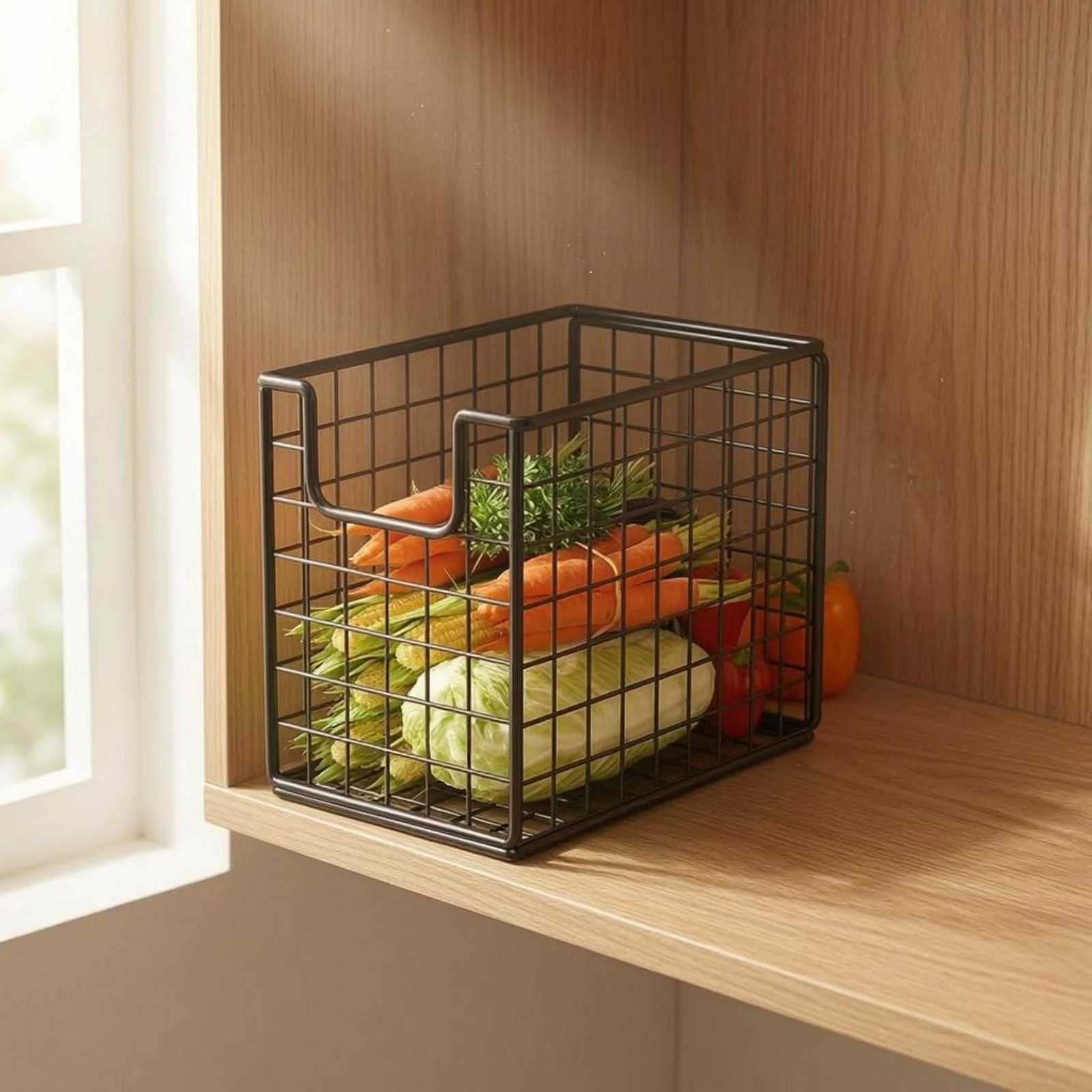 Picture 7: Wire Storage Basket Rack Coated Finish Rectangular Wire Grid Basket Floor Standing Visible Mesh Design