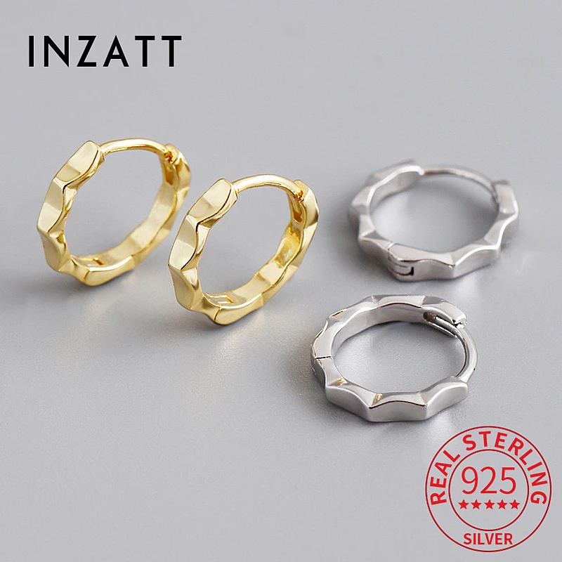 

INZATT Real 925 Sterling Silver Section Round 18K Gold Hoop Earrings for Women Classic Fine Jewelry Geometric Accessories