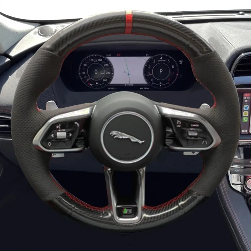 

Для Jaguar XF F-PACE XFL XE XEL F-TYPE ручная строчка Нескользящая натуральная кожа из углеродного волокна