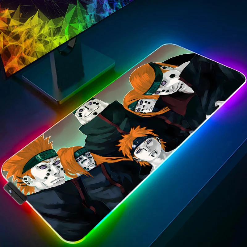 RGB Naruto Pain Mouse Pad gamer Large LED Keyboard NonSlip Rubber Computer Carpet Desk Mat PC Gamer Backlight HD Anime MousePad