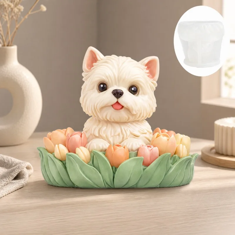 

Tulip Puppy Silicone Mold DIY Scented Candle Resin Decoration Plaster Mold Cake Decorating Tools Cake Decoration Accessories