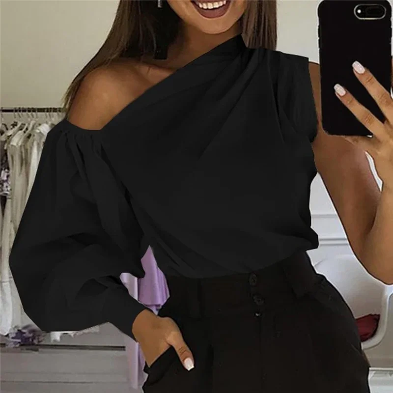 Sexy Off Shoulder Women Shirts Summer Lantern Sleeve Blouse Casual Loose Solid Tops Lady Elegant Blusas Femme Streetwear Shirt