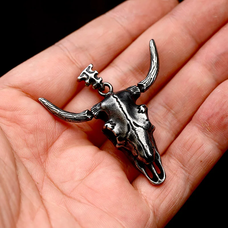 BEIER 316l Stainless Steel Animal Vintage Bovine skull Pendant Necklace jewelry for man Hollowen Gift BP8-1011