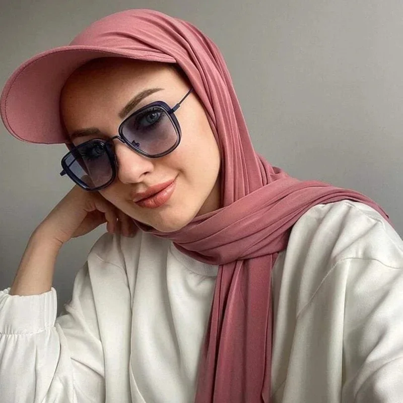 2023 New Fashion Women Hijab Baseball Caps with Instant Jersey Scarf Ready To Wear HIjab Headwrap Islamic Clothing Accessories