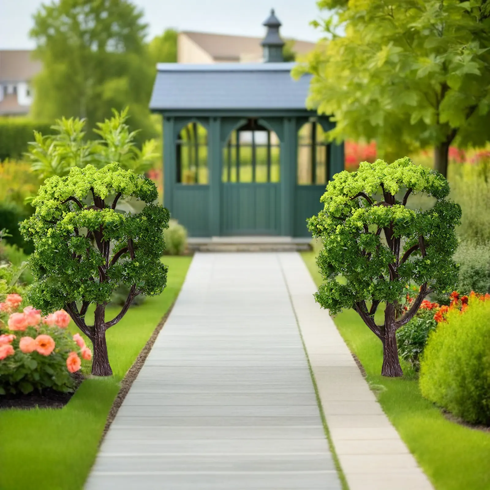 

12Pcs Green Scenery Landscape Trees Plastic 1 50 Scale for Train Layout Desk Kitchen Living Room Decoration Landscape Model Tree