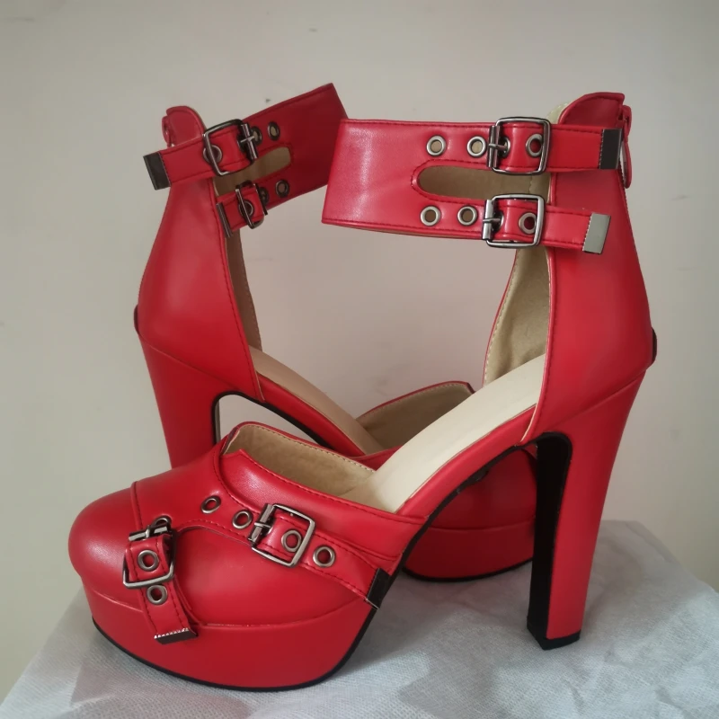 منصة حمراء عالية الكعب المرأة الصنادل أحذية الصيف 2025 حزام أسود أبيض مضخات الزفاف الرقص أحذية الحفلات حجم كبير 50 #2