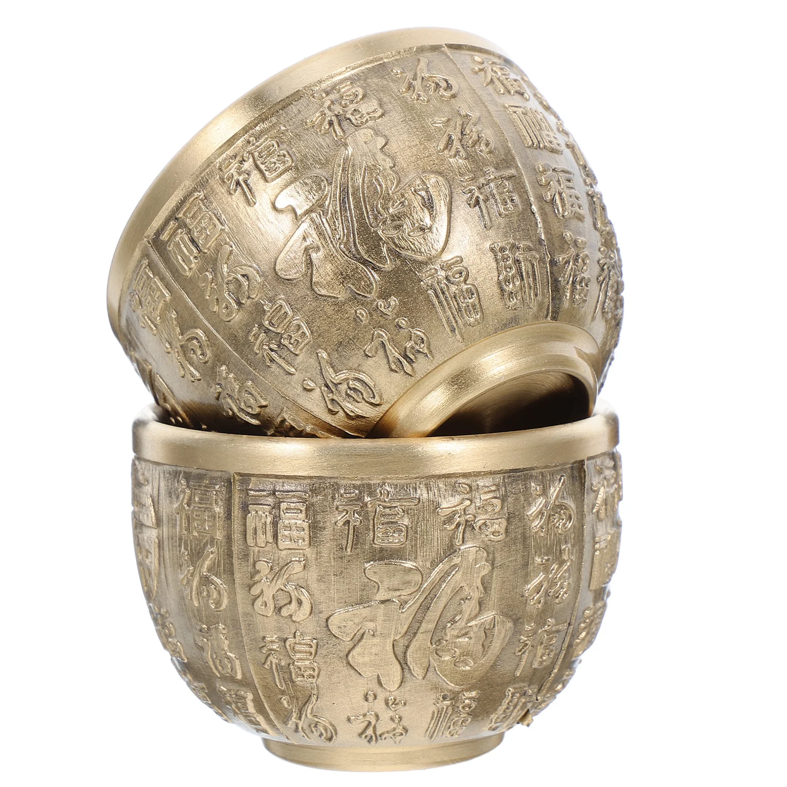 

2Pcs Brass Wealth Bowl Treasure Basin Good Luck Fortune Home Desk Decoration Golden Tone Metal Offering Bowl Accessory