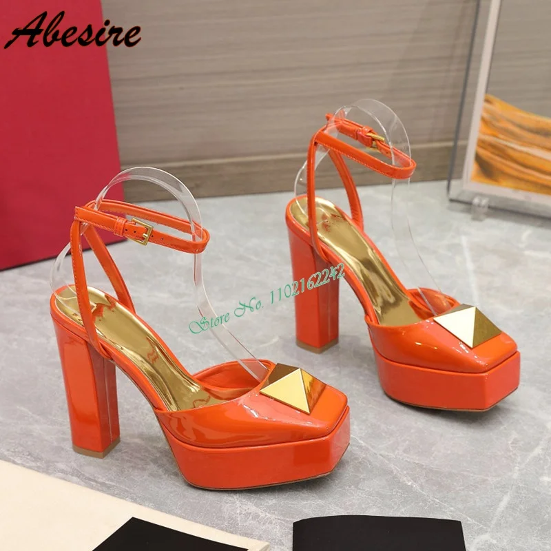 Jesień Nowe Rivet Water Platform Pumps Square Toe Thick Heel Buckle Strap Runway Shoes Fashion Party Dress Sandals For Women 43