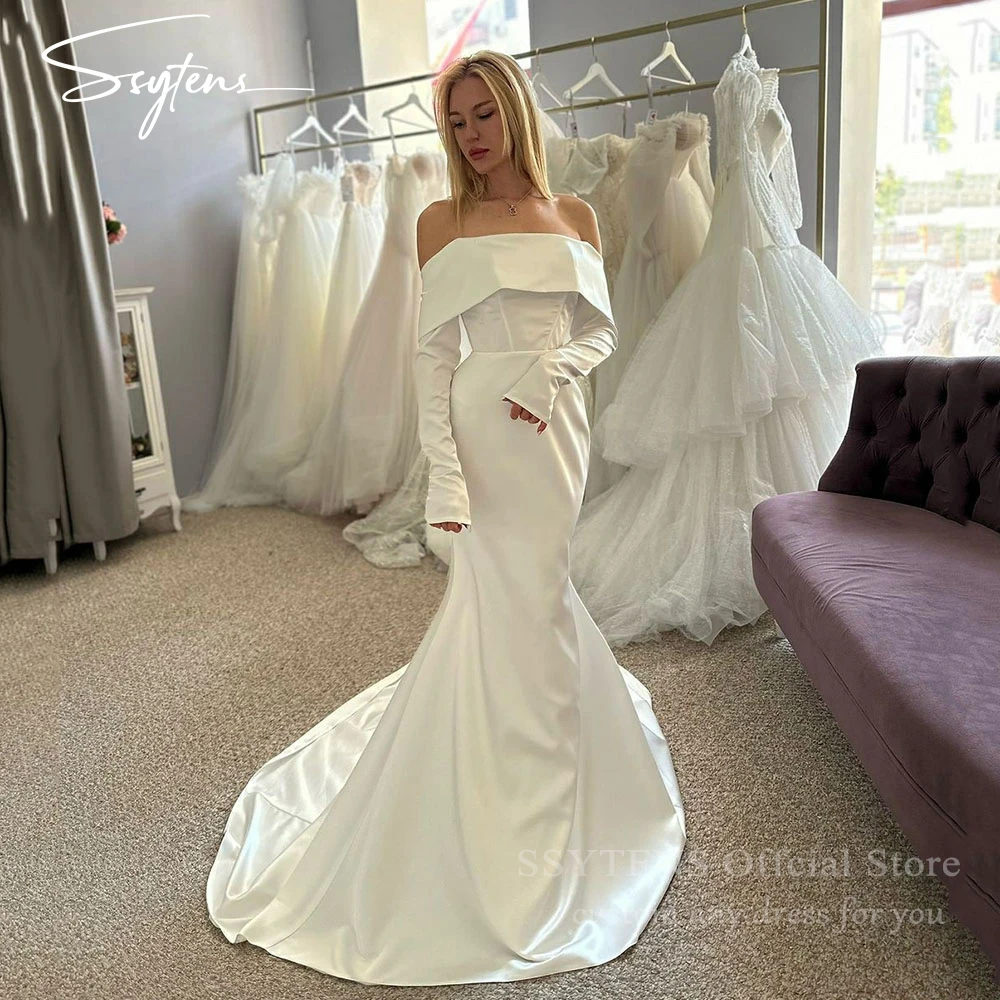 

SSYTENS Elegant Off The Shoulder Wedding Dresses Civil Bride Gown Satin Memaid Brides Bridal Gowns Vestido De Novia Custom Made