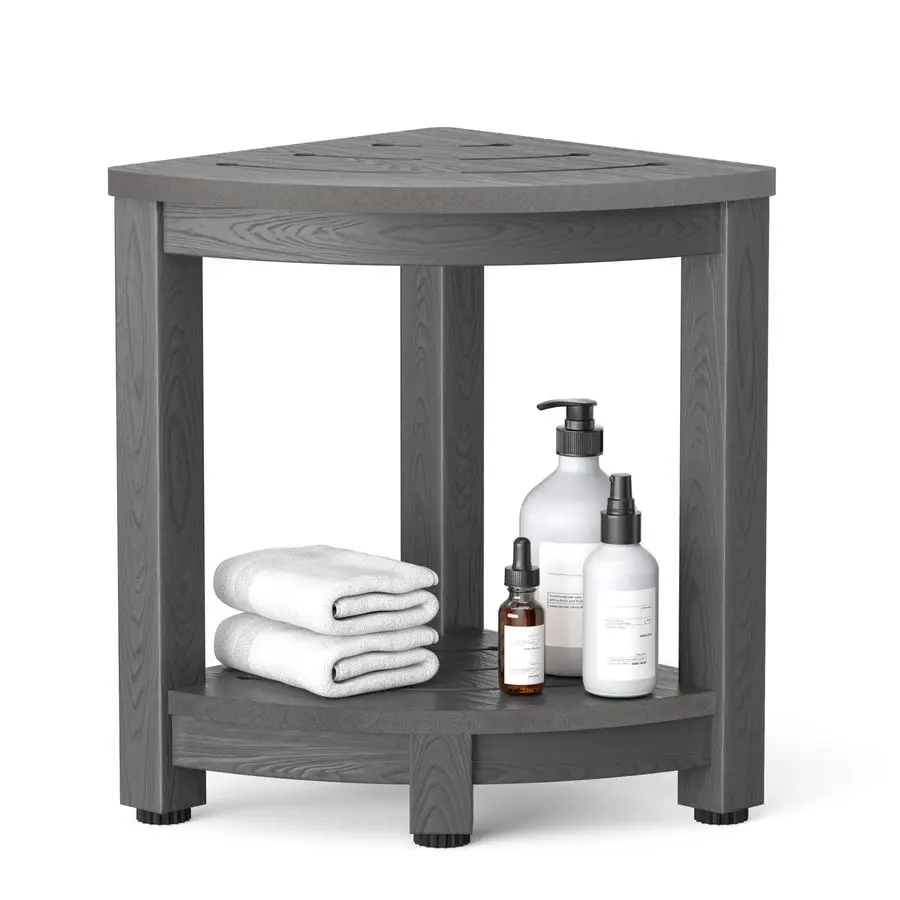

Corner Shower Stool for Inside Shower, Waterproof Shower Caddies for Shaving Legs, 2Tier Bath Bench with Storage Shelf for Bathr