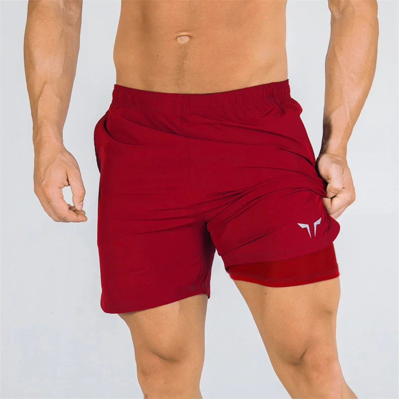 Masculino Respirável 2 em 1 Double-Deck Calções de Fitness, Secagem Rápida, Tecido Sportswear, Jogger, Praia, Ginásio, Treino, Masculino, Novo, 2024