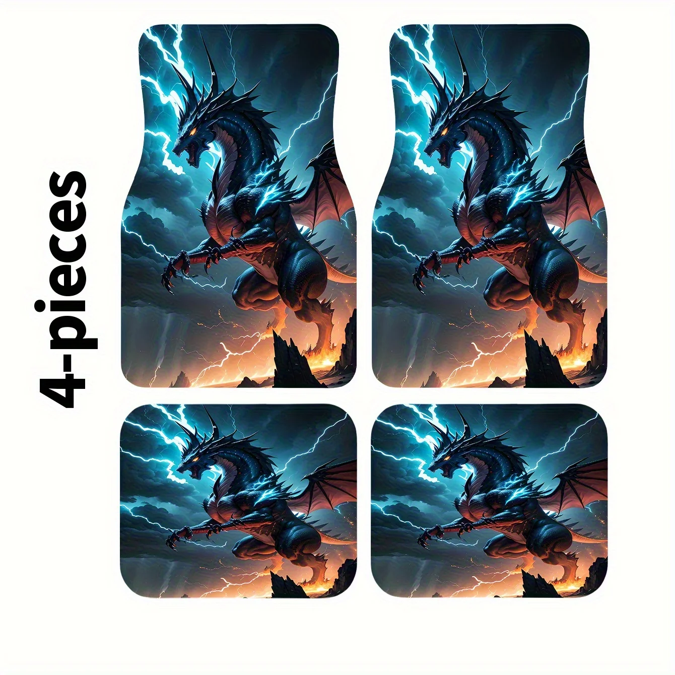 

4pcs Blue Dragon Pattern Car Mats | Front And Rear Carpet, Washable Polyester, Fashionable Interior Design Accessories For And S
