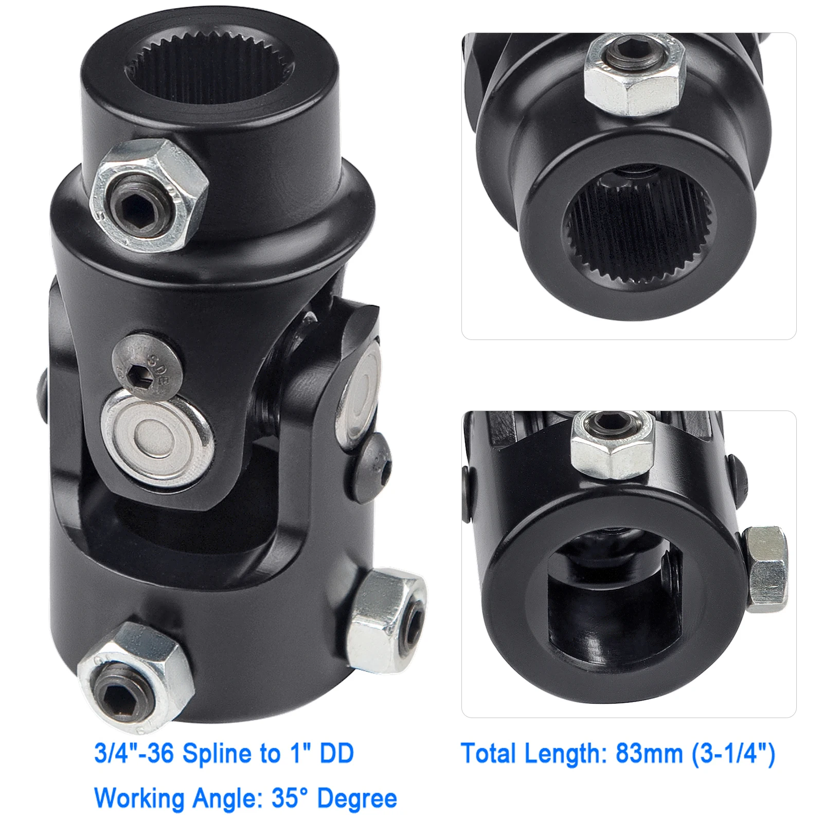 

1pc Universal Single Steering Shaft U Joint 3/4"-36 Spline to 1" DD 83mm (3-1/4") 4000 Rpm U-Joints For VW SUV Jeep