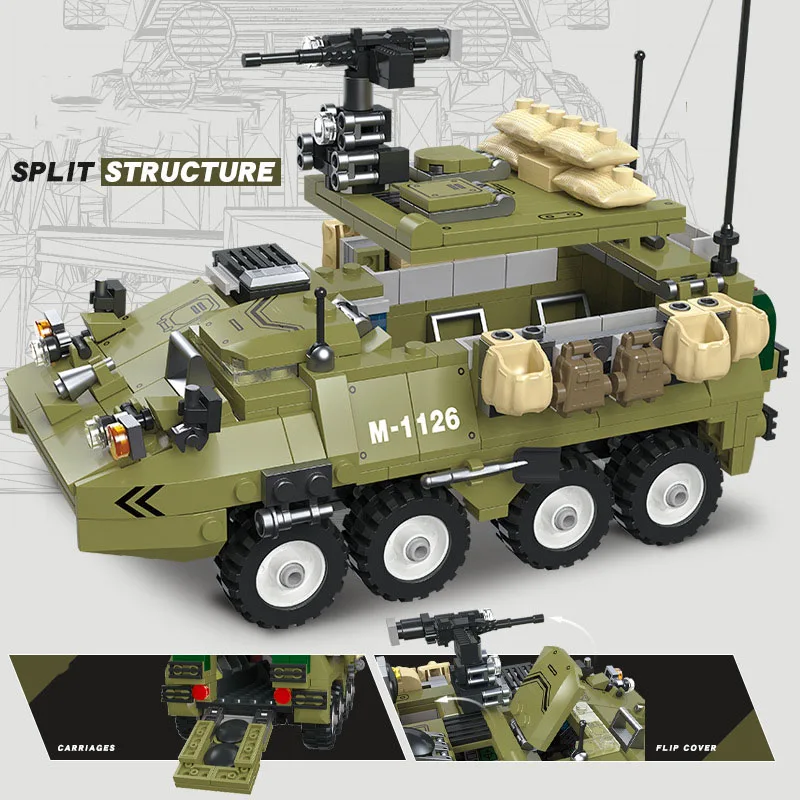 America Moderna Militare Stryker M1126 Veicolo Carrier Blindato Batisbricks Building Block Ww2 Modello Giocattoli di Mattoni Per I Ragazzi Regalo