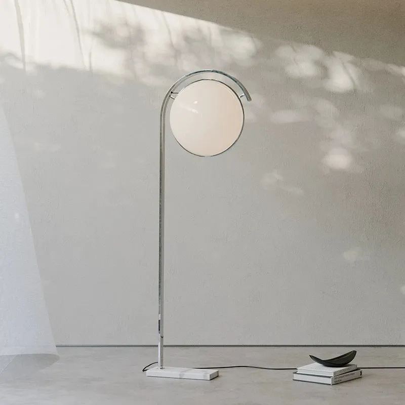 Modern Nordic Minimalist Floor Lamp for Living Room Home Decor with White Acrylic Ball Lampshade Natural Heavy Marble Base