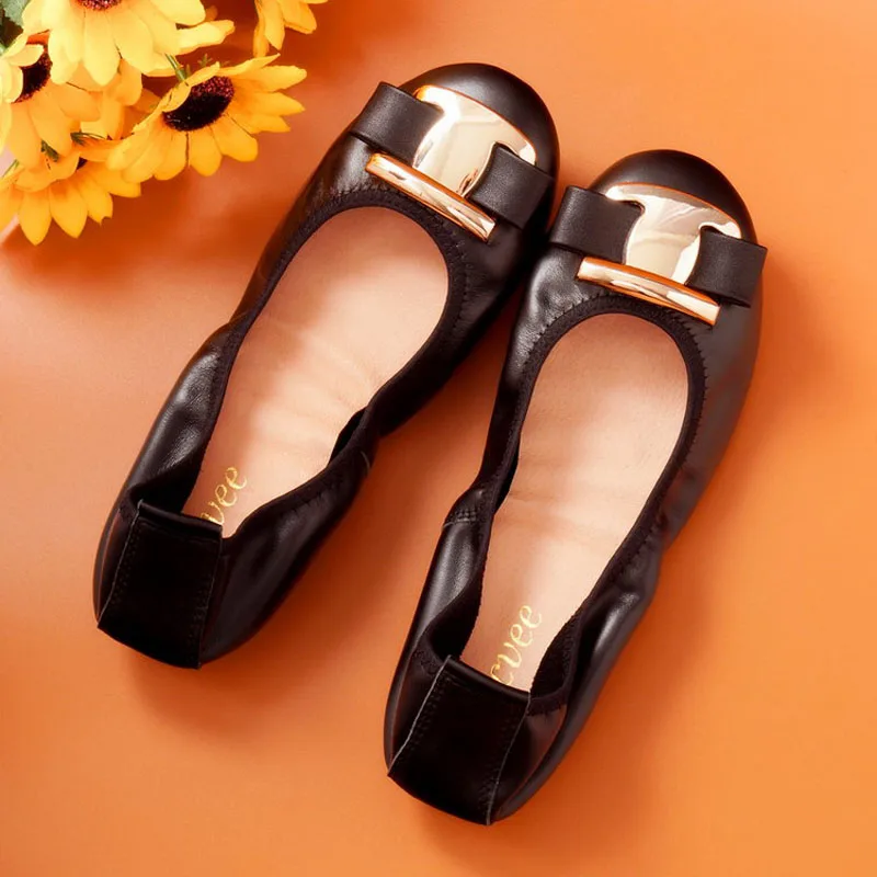 Flat Shoes Woman 2024 New Genuine Leather Handmade Comfortable Loafer Cowhide Spring Casual Women Ballet Flats Shoes Size 35-43