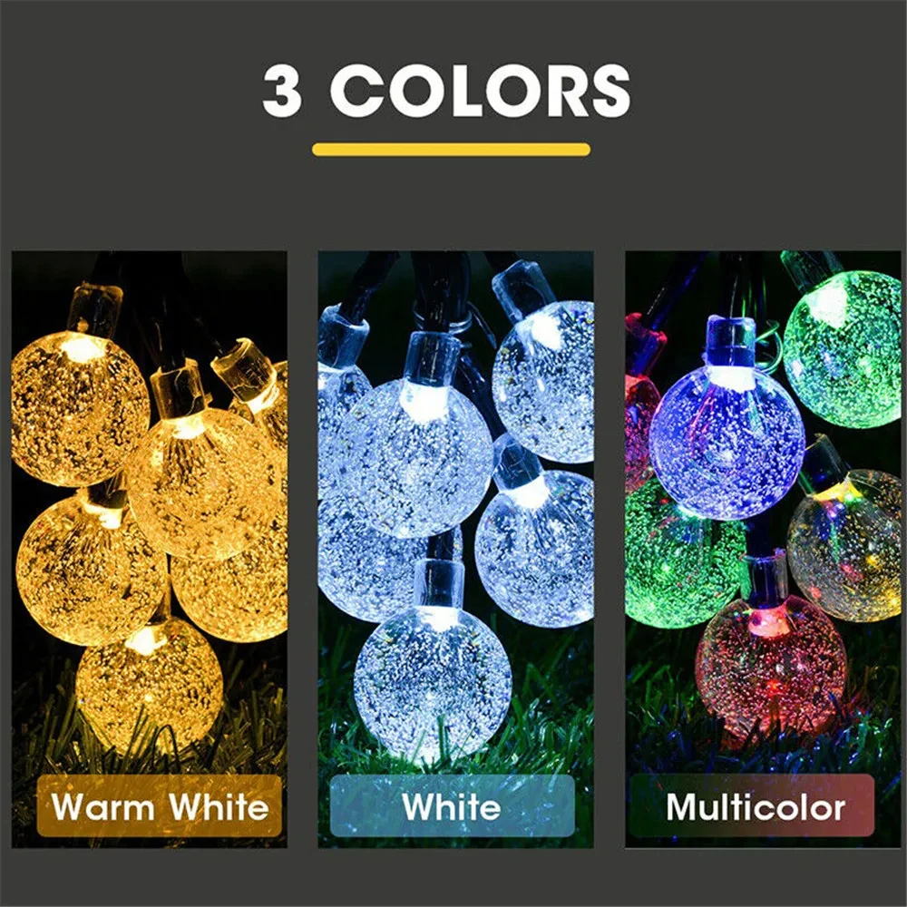 100 LED Crystal Globe Solar String Lights Outdoor Waterproof with 8 Modes for Garden Tree Patio Party Christmas Decorations