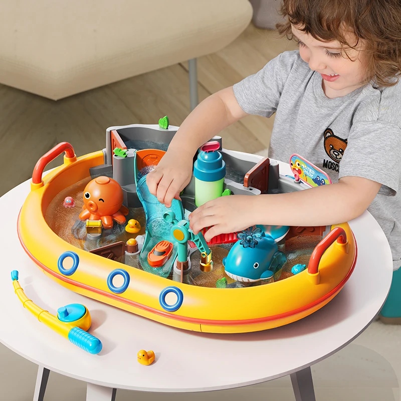 Kids Water Play Table Toy Indoor Outdoor Water Park Playset with Slide Octopus Whale Floating Duck Summer Interactive Bath Toy f