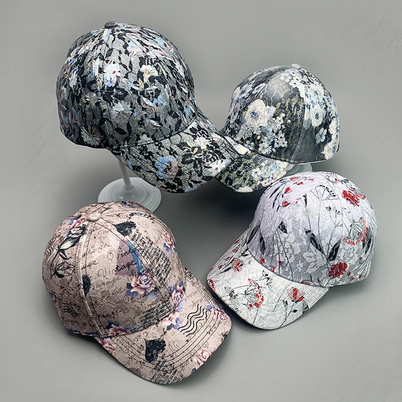 New Elegant Streetwear Kpop Flower Shining Women Baseball Hats Cotton Breathable Female Graffiti Cool Fashion Sport Hip Hop Caps