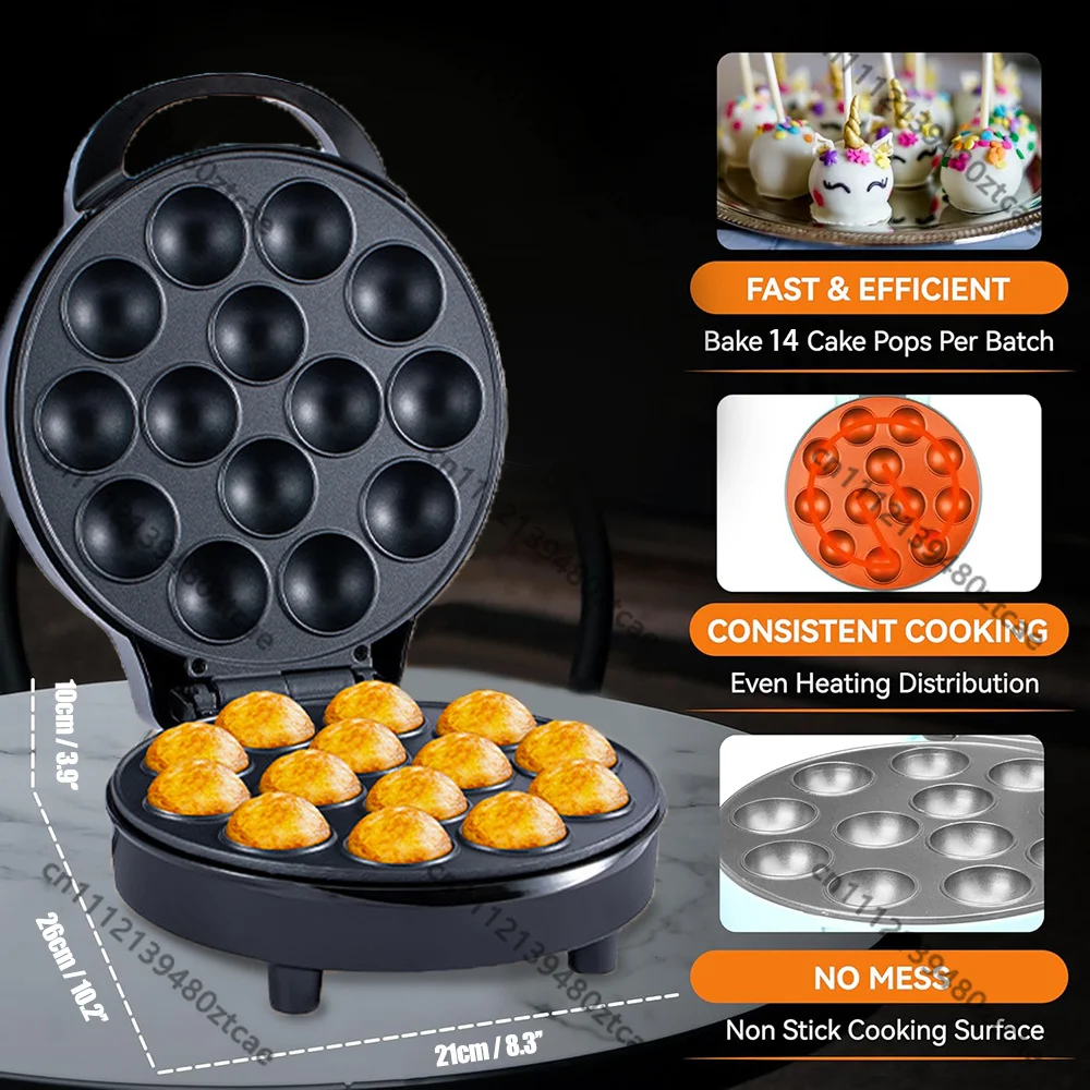 14 Cavity Electric Cake Pop & Takoyaki Maker Non-Stick Coating Baking Machine, Mini Pancake Egg Cake Oven for Kids Party