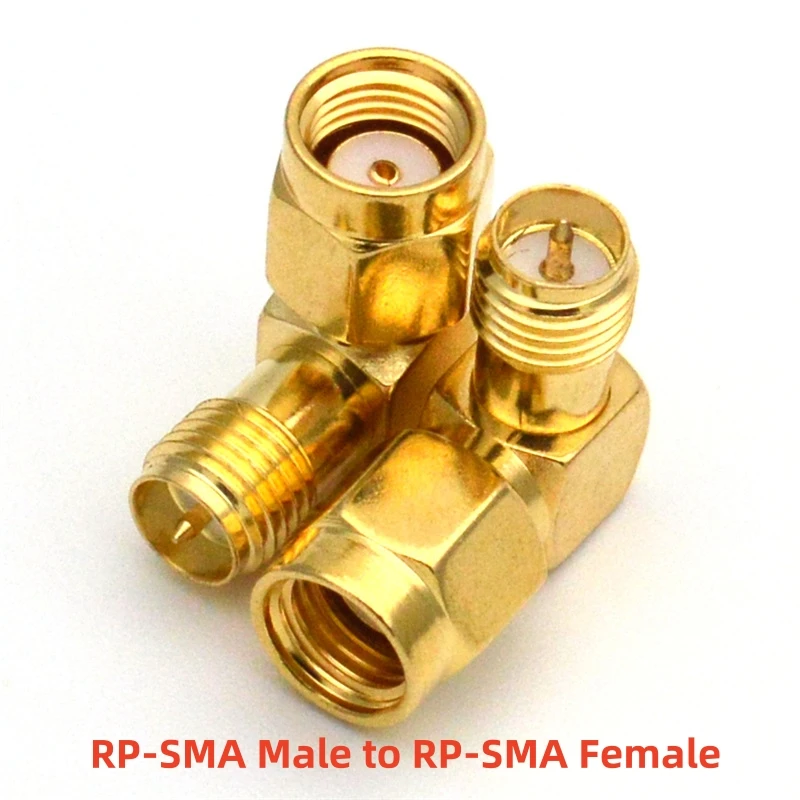 1 STÜCK SMA auf SMA-Stecker 90 Grad rechtwinkliger RPSMA-Stecker auf RP SMA-Buchse-Adapter für WIFI-Antenne / FPV-RF-Konverter Gold