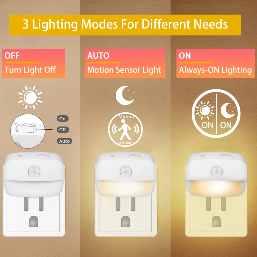 Motion Sensor LED Night Light EU/US Plug In 220V 110V For Room Hallway Stairs WC Kitchen Night Lamp 2 Modes 3 Color Temperature