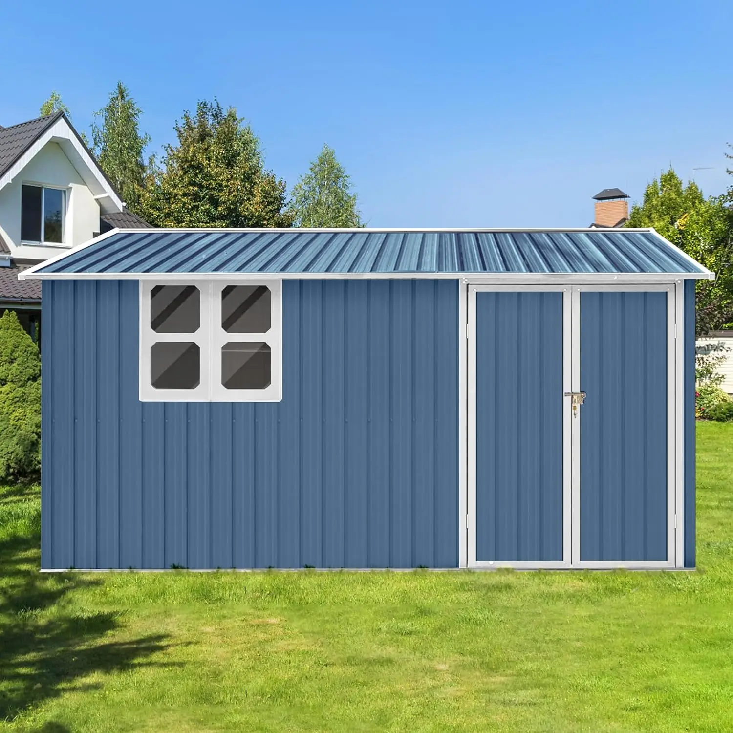 10x12 FT Metal Aluminum Outdoor Storage Shed Waterproof Tool Sheds with Window Heavy-Duty Sheds Unit 142.5