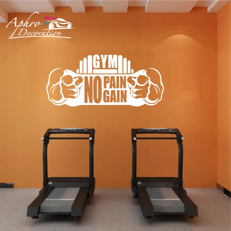 Sport GYM Art Vinyl Wall Sticker no pain no gain For Gym  Car Decoration Accessories Murals Sticker Wallpaper Decor #018