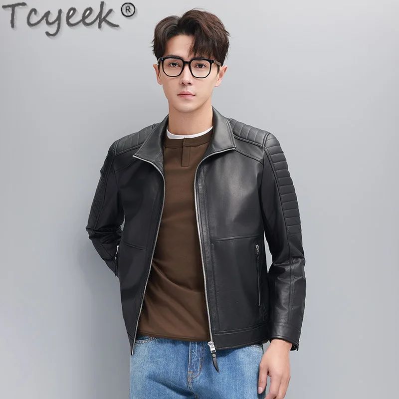 Tcyeek Genuine Leather Jacket Men L0il Wax Cowhide Coat Spring Autumn Clothes Mens Motocycle Jackets Slim Fit Jaqueta De Couro